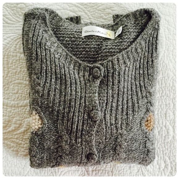 Anthropologie Charlie & Robbin gray & dot wool sweater/cardigan, M - Picture 3 of 6